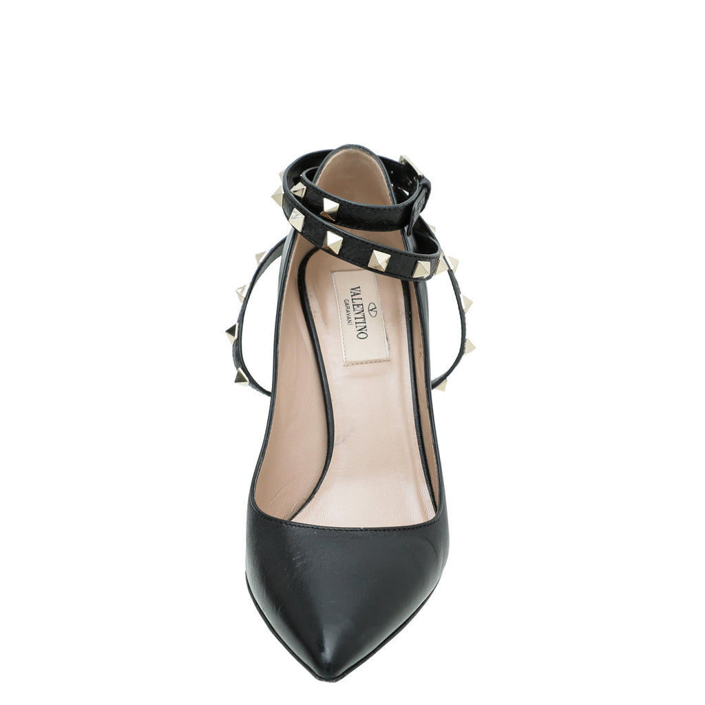 Valentino Black Rockstud Cross Strap Pump 36