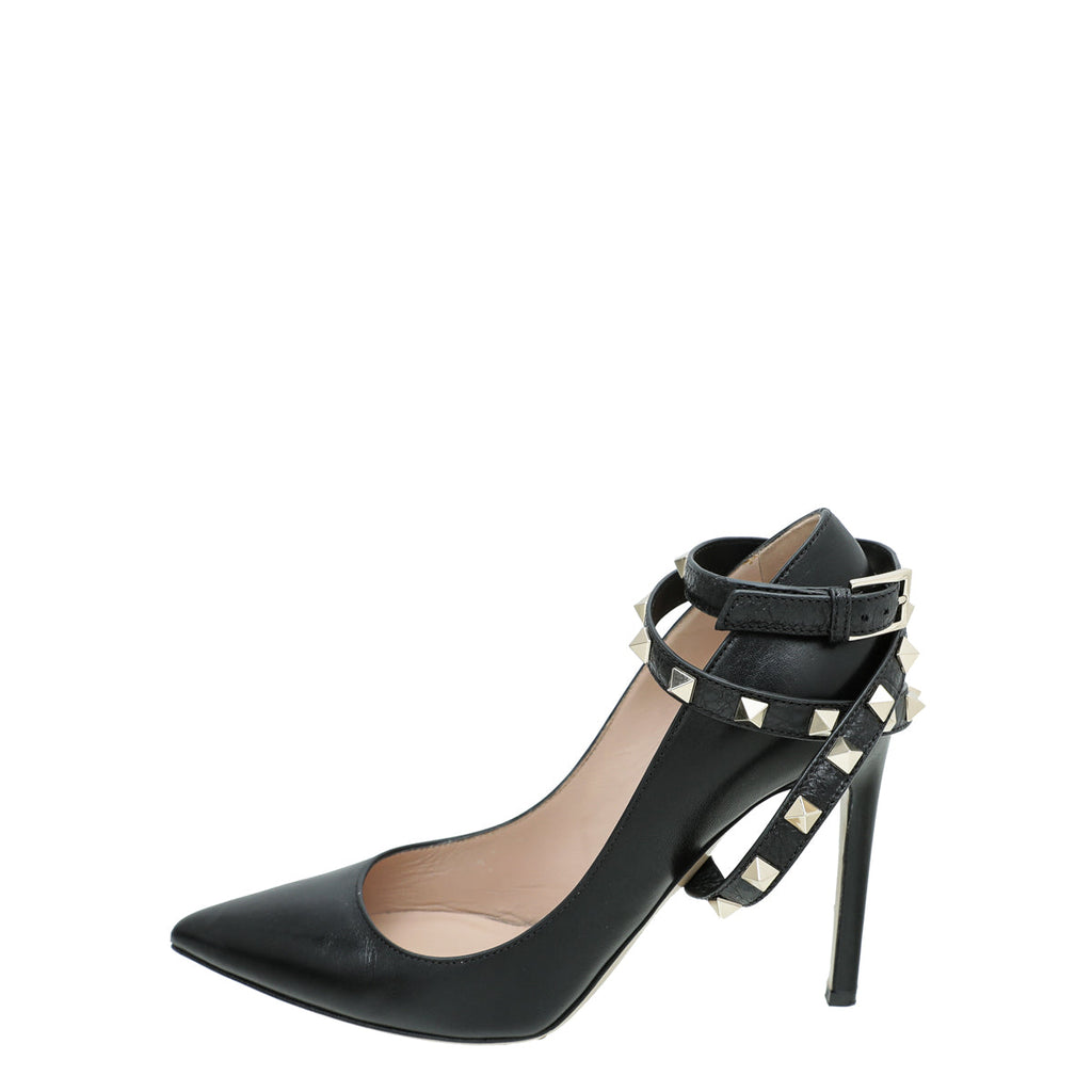 Valentino Black Rockstud Cross Strap Pump 36