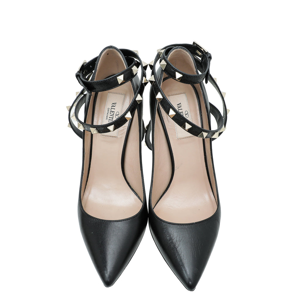 Valentino Black Rockstud Cross Strap Pump 36