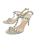 Valentino Metallic Silver Champagne Rockstud T Strap Slingback Heeled Sandals 36