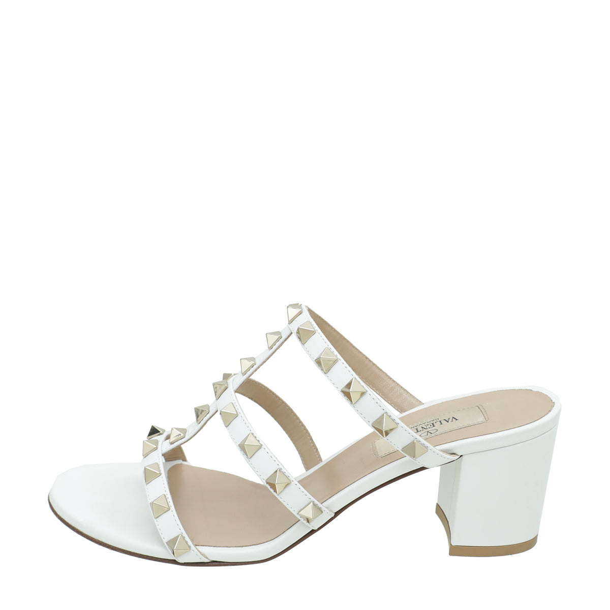 Valentino White Rockstud Block Slide Sandals 36.5