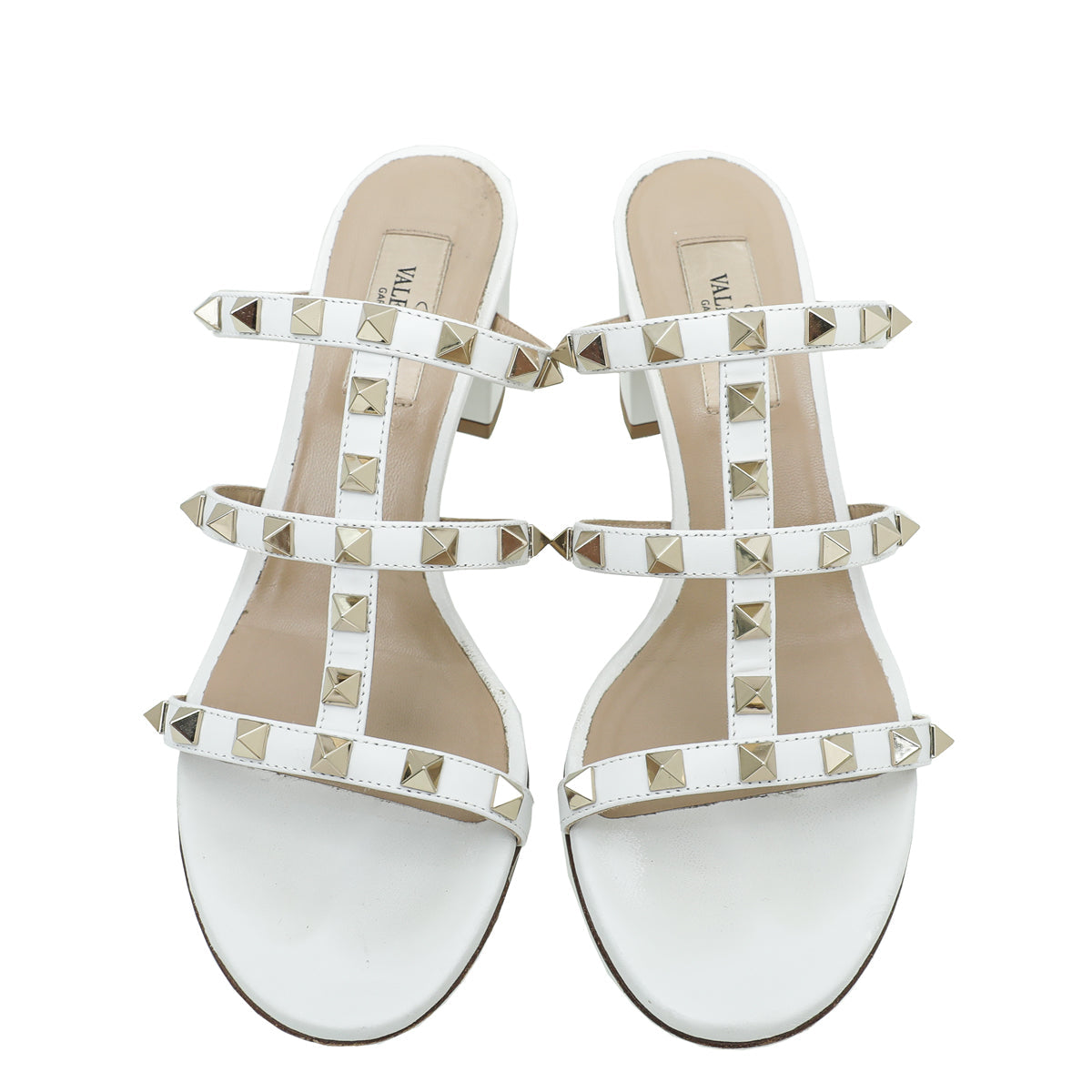 Valentino White Rockstud Block Slide Sandals 36.5