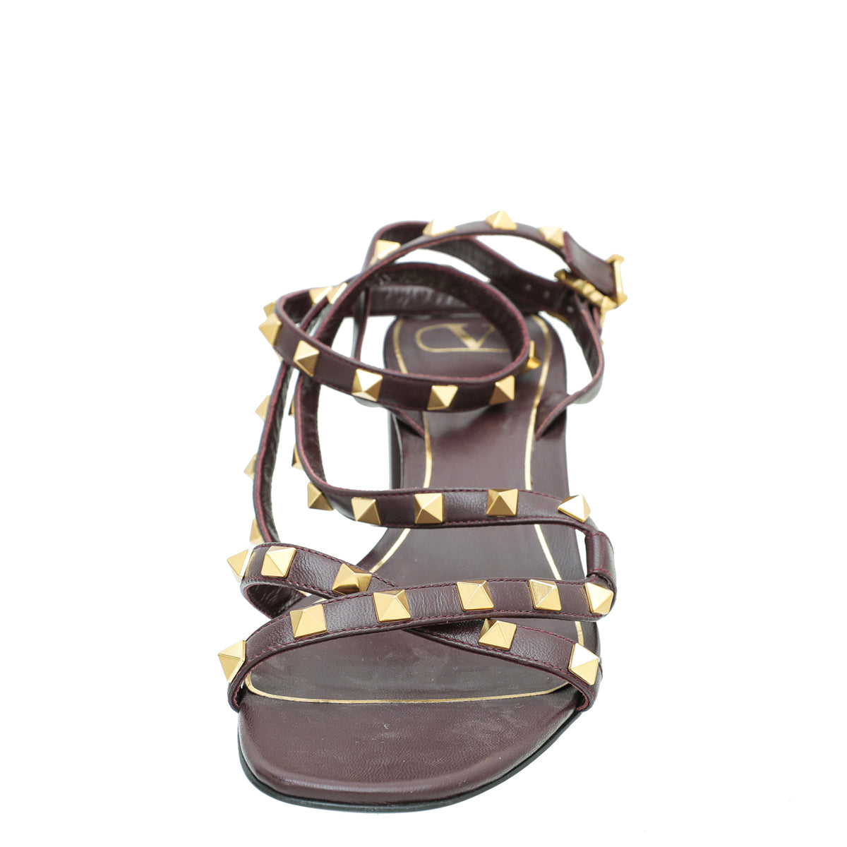 Valentino Burgundy Rockstud Ankle Strap Block Heel Sandals 40