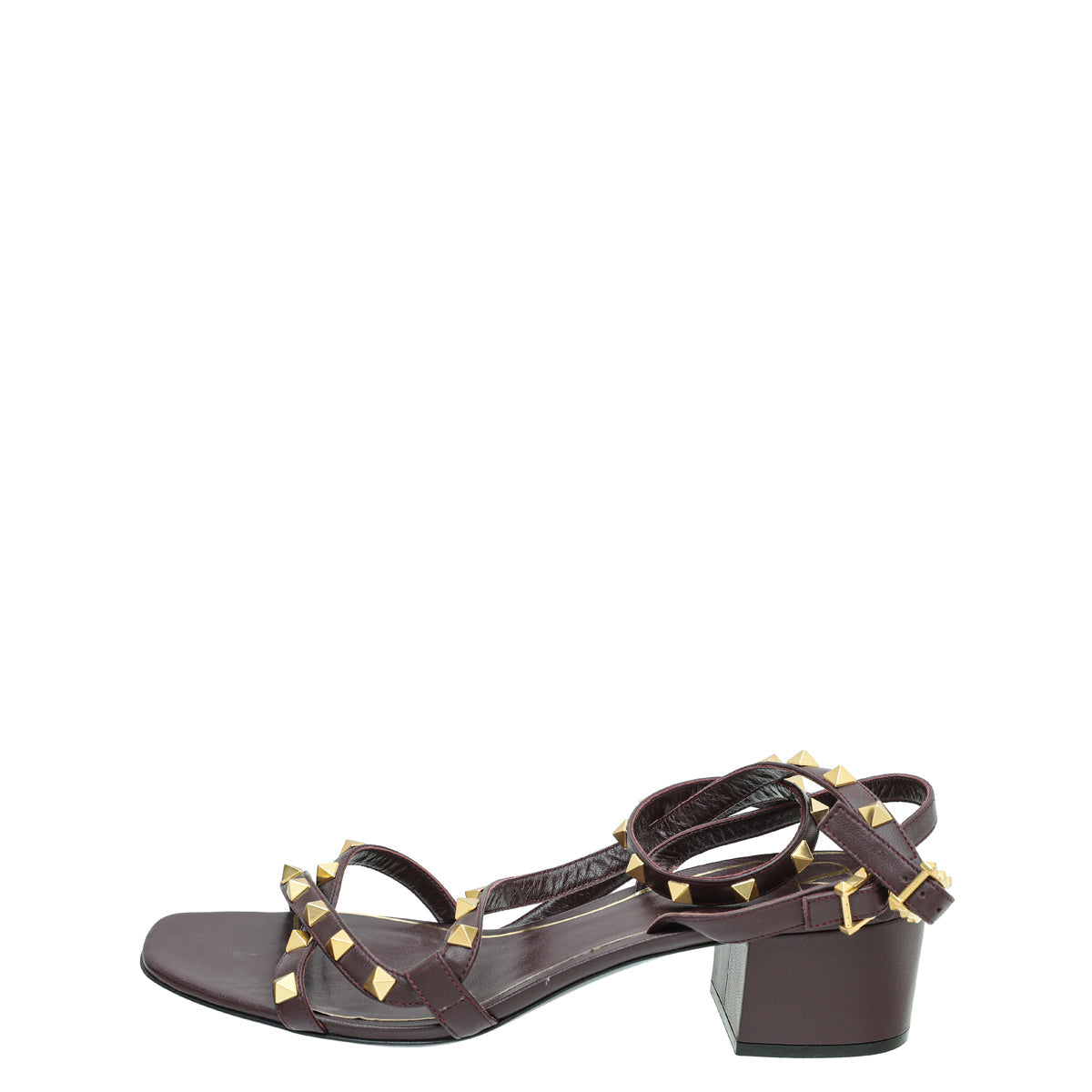 Valentino Burgundy Rockstud Ankle Strap Block Heel Sandals 40