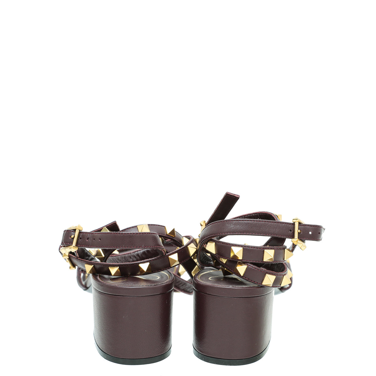 Valentino Burgundy Rockstud Ankle Strap Block Heel Sandals 40