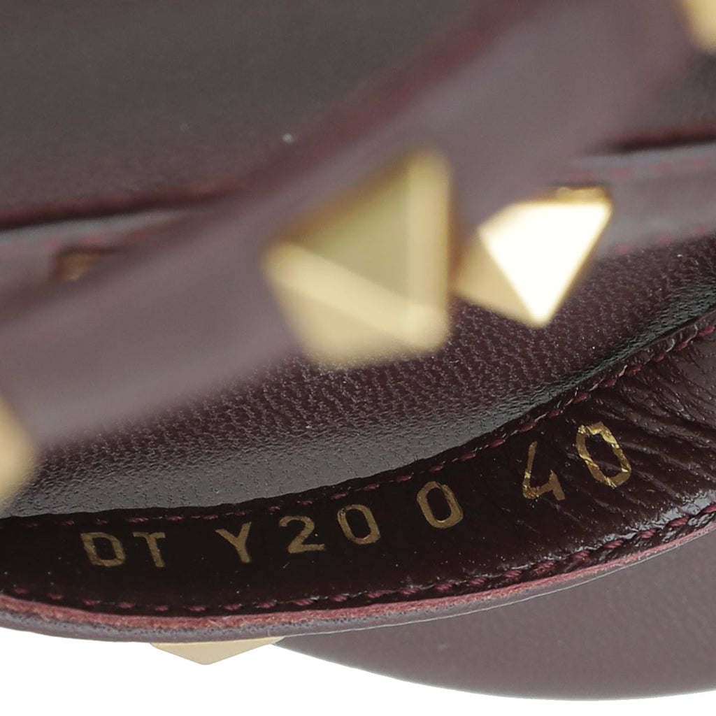 Valentino Burgundy Rockstud Ankle Strap Block Heel Sandals 40