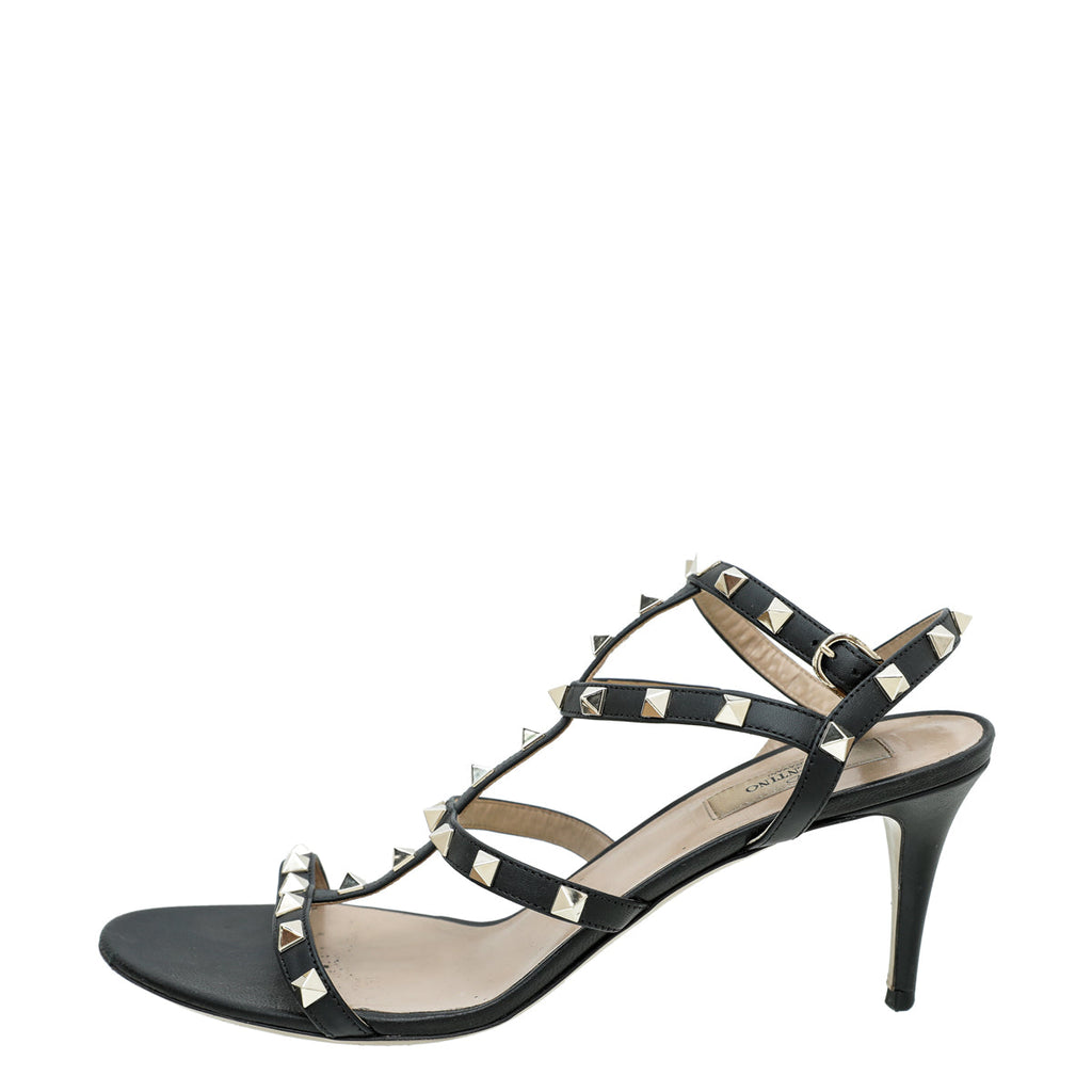 Valentino Black Rockstud Caged Sandal 41