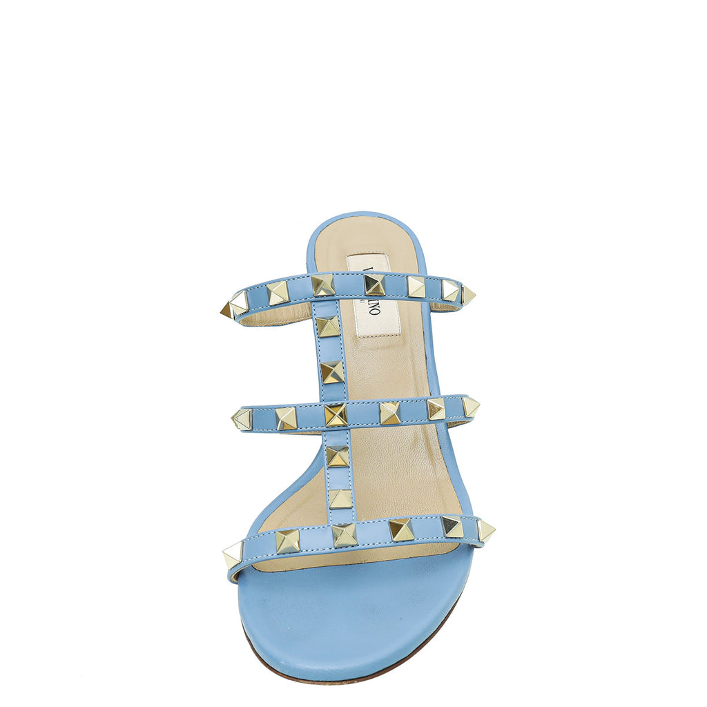 Valentino Blue Rockstud Block Heeled Slide Sandals 38