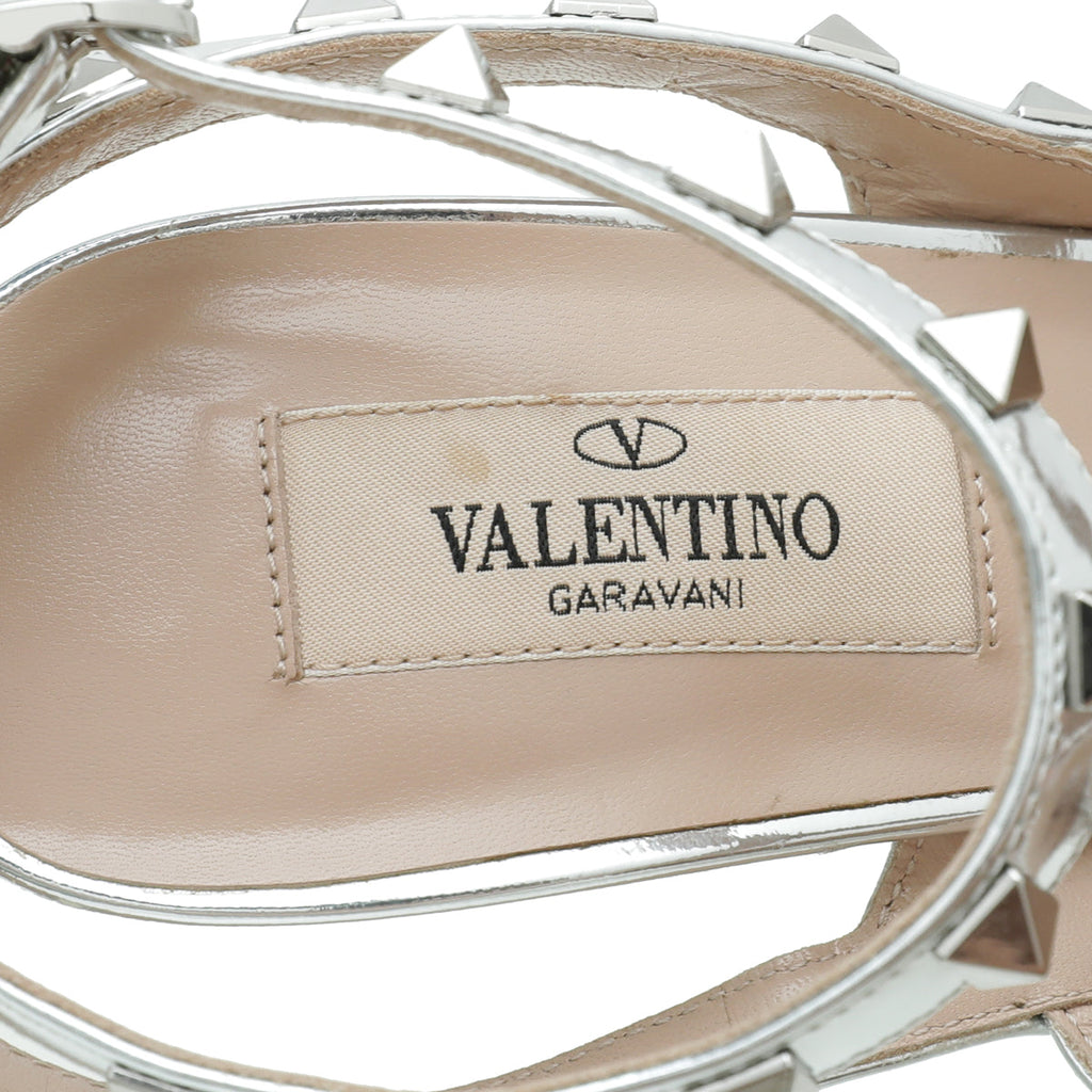 Valentino Silver Rockstud Caged Ankle Strap Pump 38
