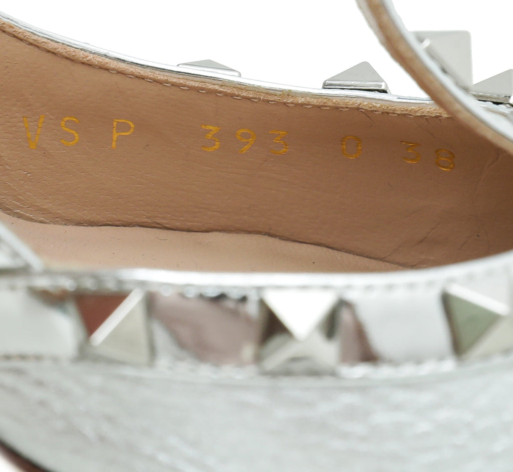 Valentino Silver Rockstud Caged Ankle Strap Pump 38