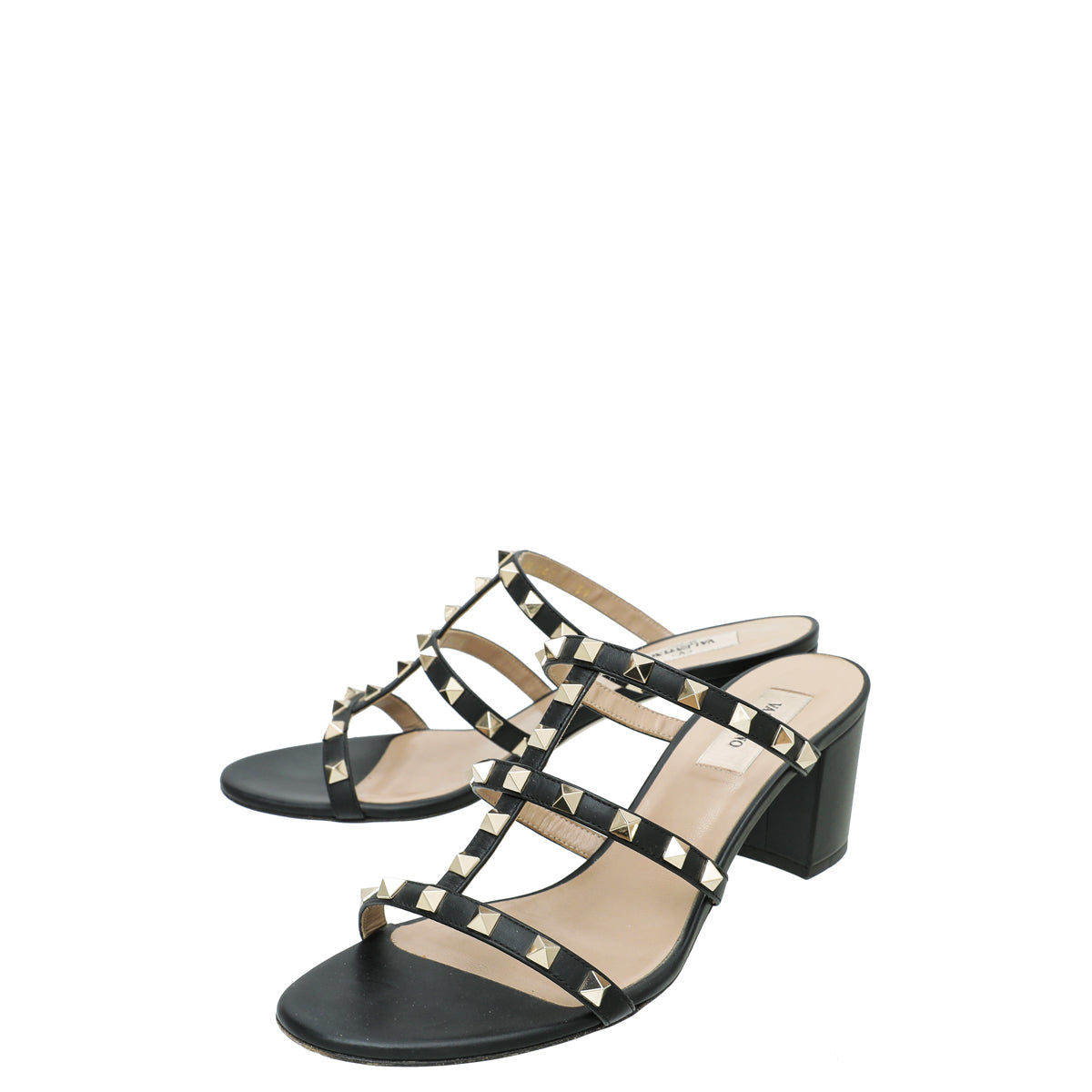 Valentino Black Rockstud Slide Heeled Sandals 39