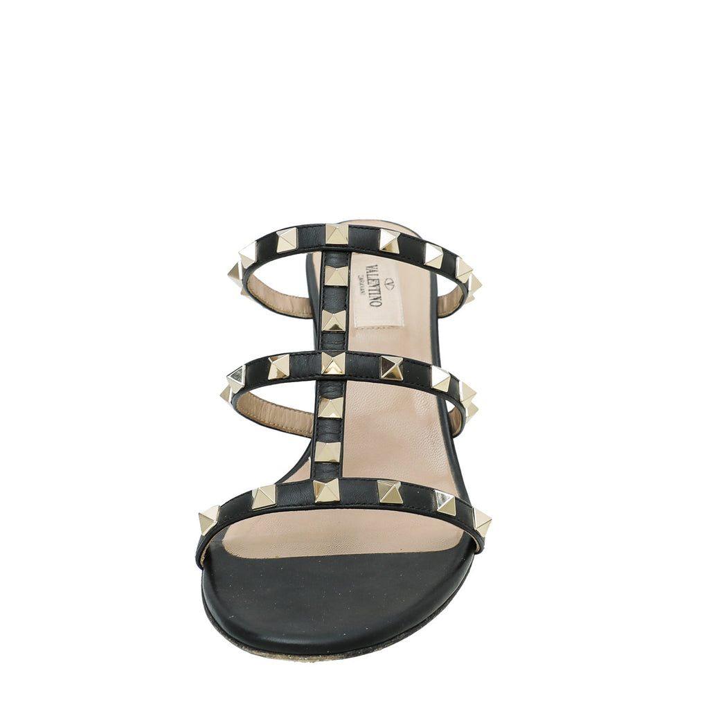 Valentino Black Rockstud Slide Heeled Sandals 39
