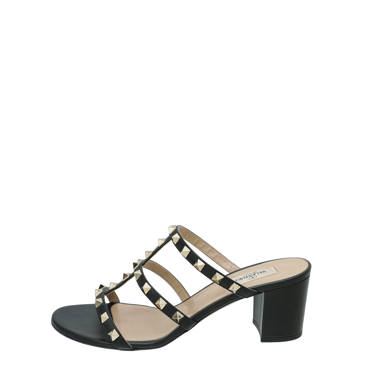 Valentino Black Rockstud Slide Heeled Sandals 39