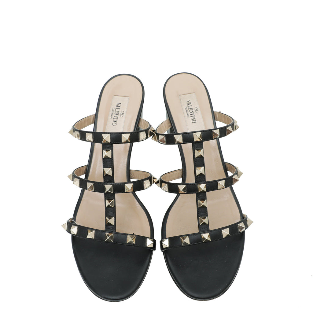 Valentino Black Rockstud Slide Heeled Sandals 39