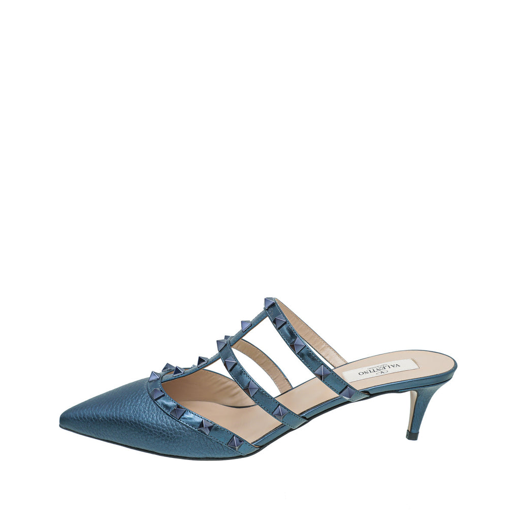 Valentino Metallic Blue Rockstud Mules 40