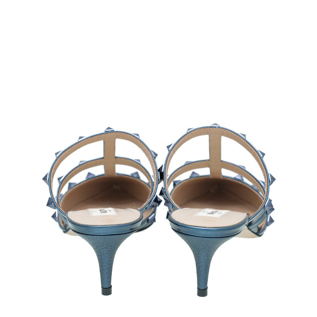 Valentino Metallic Blue Rockstud Mules 40