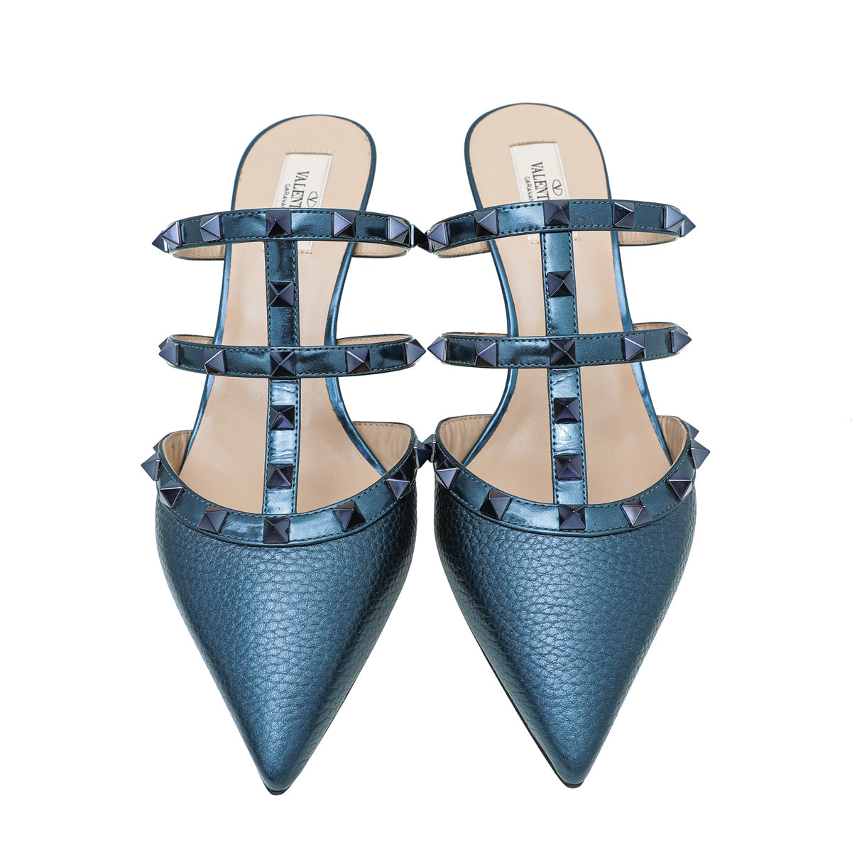 Valentino Metallic Blue Rockstud Mules 40
