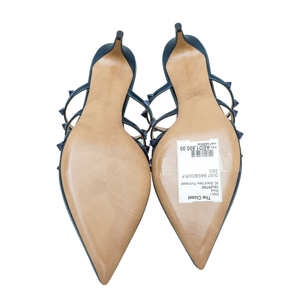 Valentino Metallic Blue Rockstud Mules 40