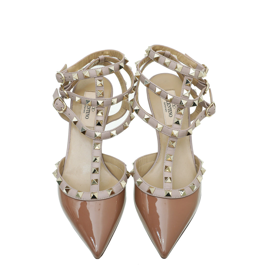Valentino Light Brown Rockstud Caged 85mm Pump 37.5