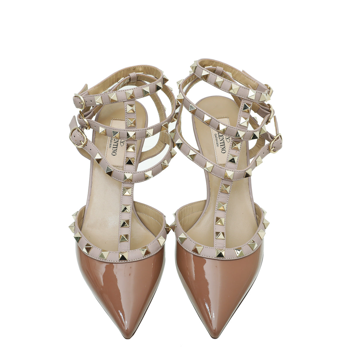 Valentino Light Brown Rockstud Caged 85mm Pump 37.5