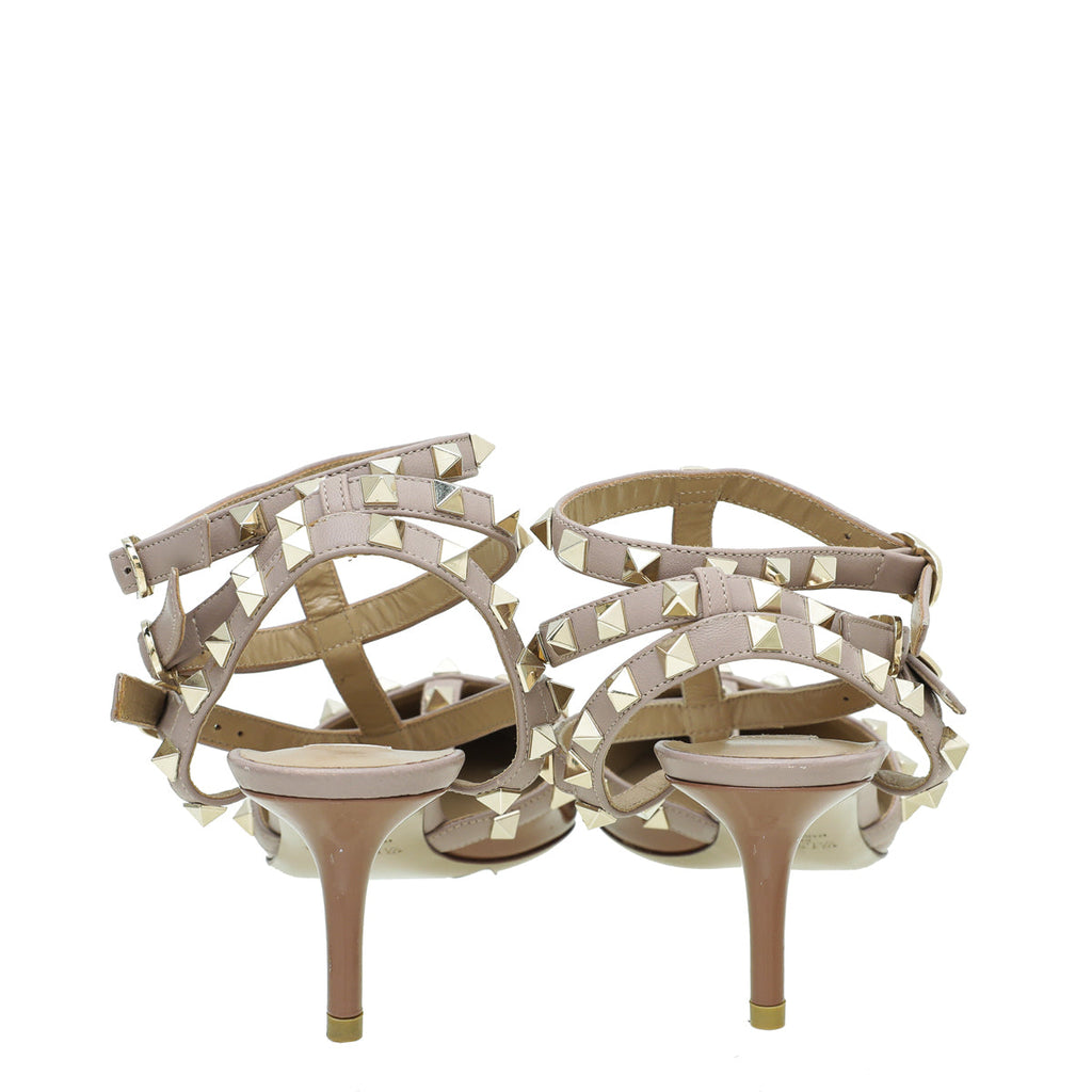 Valentino Light Brown Rockstud Caged 85mm Pump 37.5