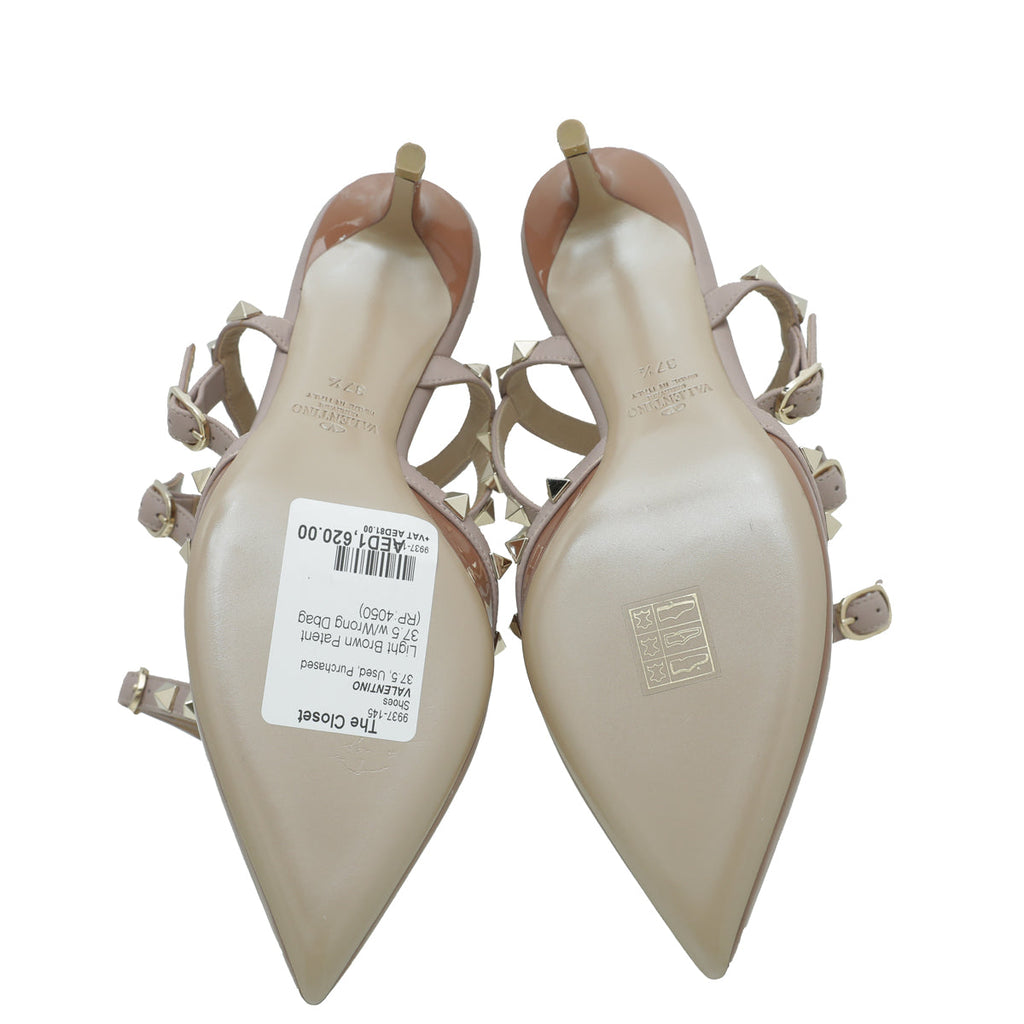 Valentino Light Brown Rockstud Caged 85mm Pump 37.5