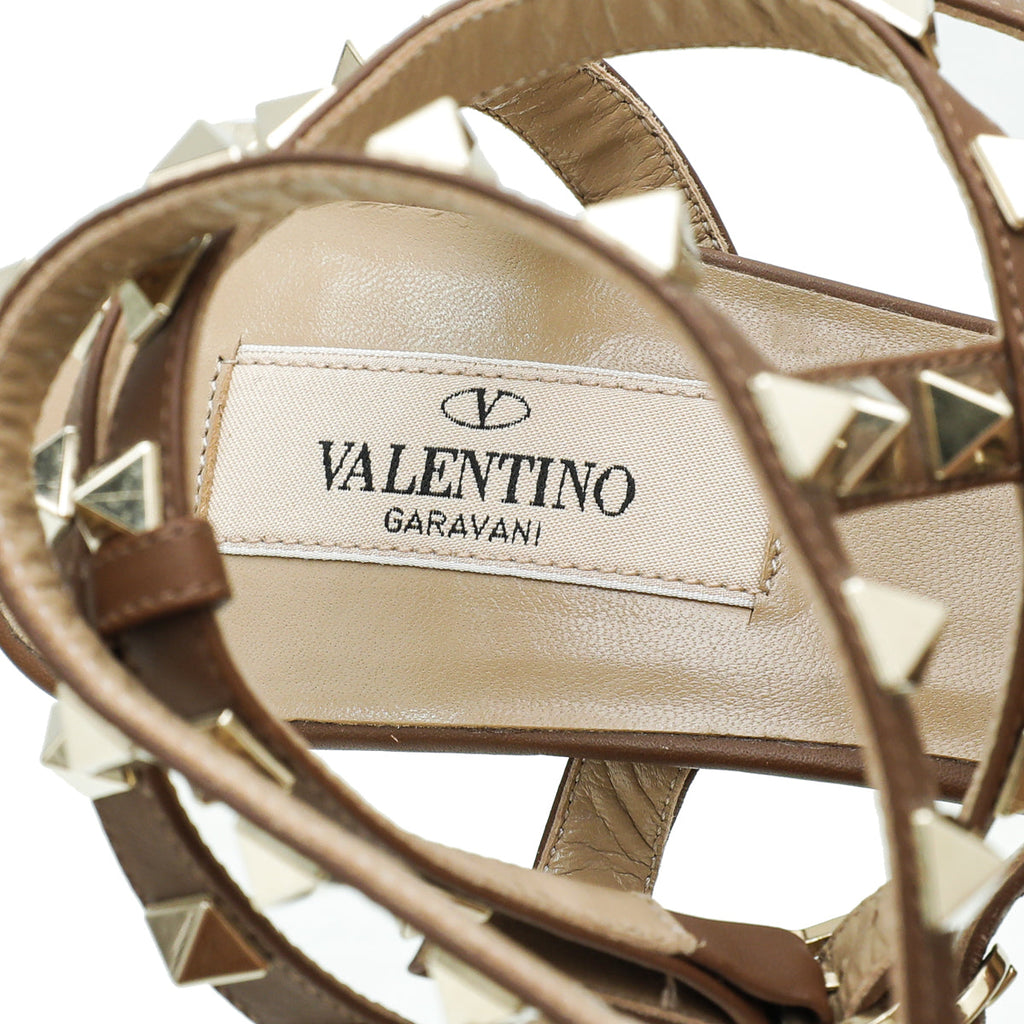 Valentino Brown Rockstud Caged 85mm Pump 37.5