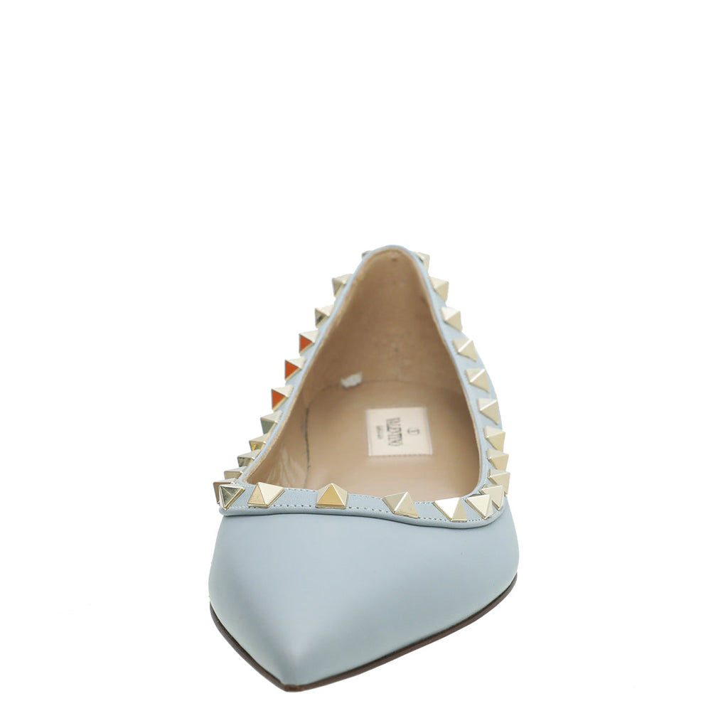 Valentino Sky Blue Rockstud Flat Ballet 37.5