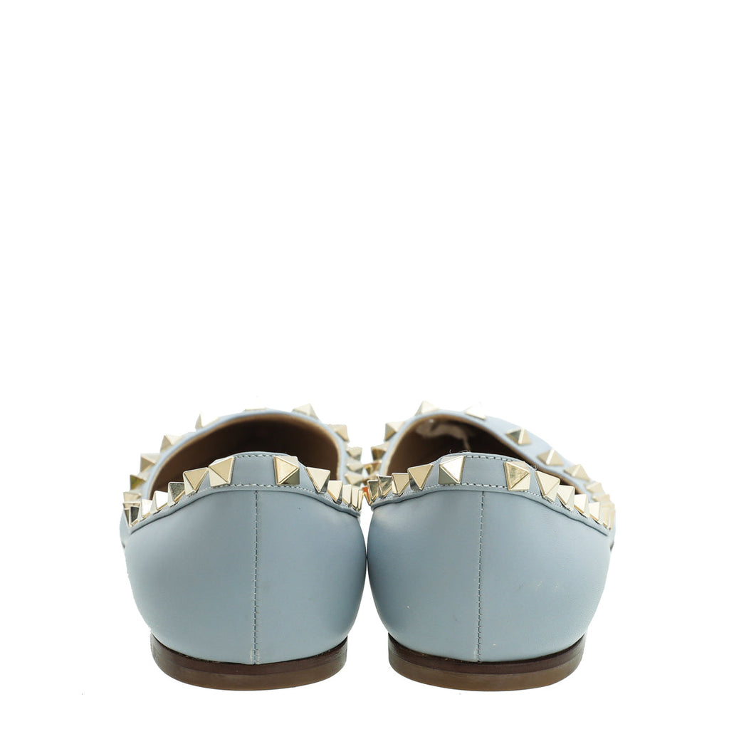 Valentino Sky Blue Rockstud Flat Ballet 37.5