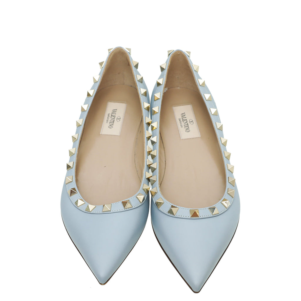 Valentino Sky Blue Rockstud Flat Ballet 37.5
