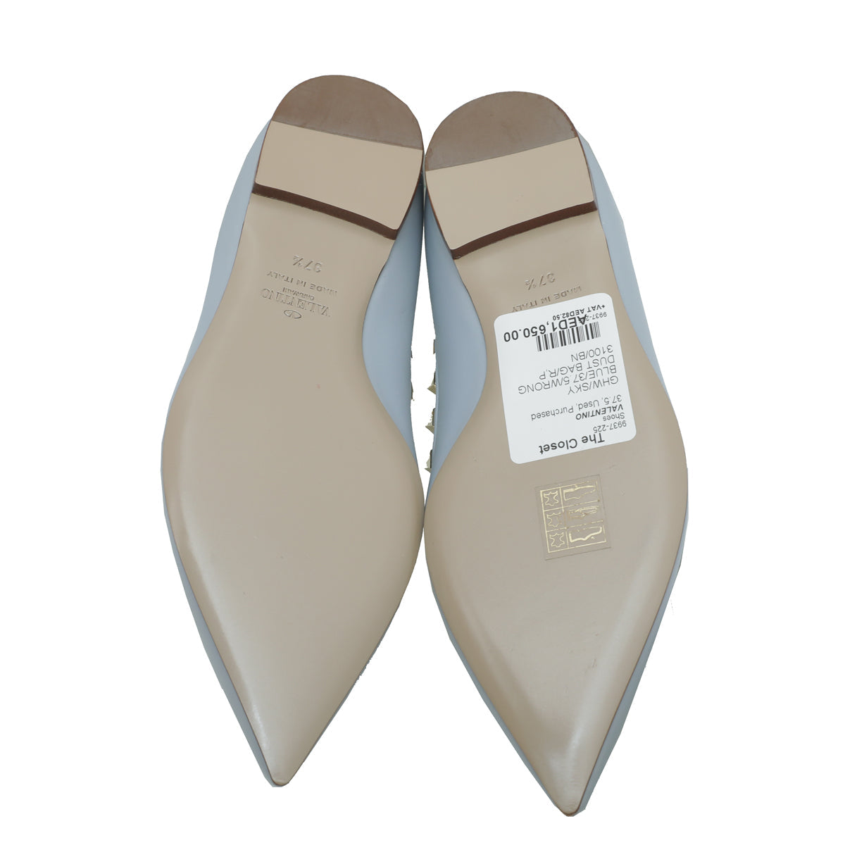 Valentino Sky Blue Rockstud Flat Ballet 37.5