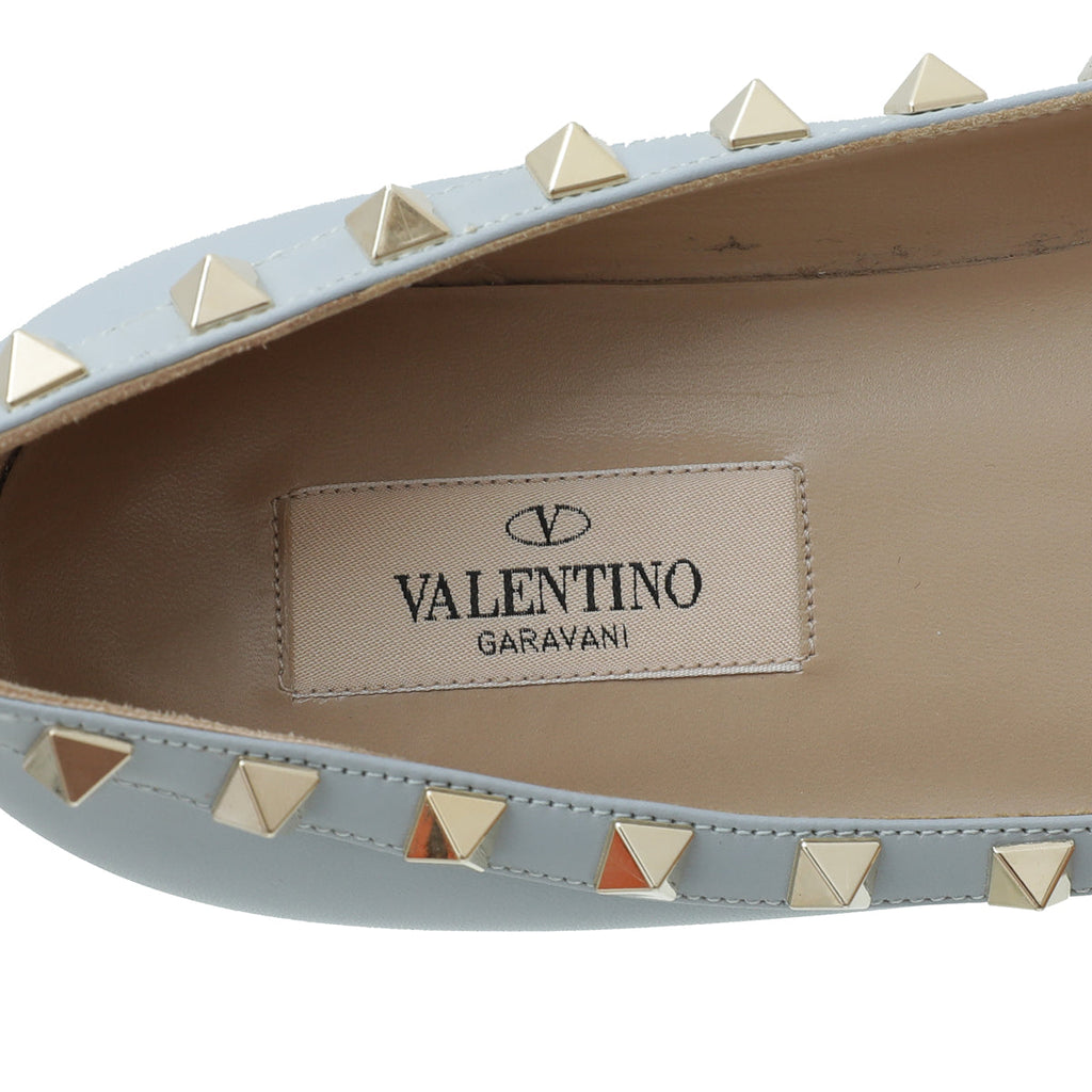 Valentino Sky Blue Rockstud Flat Ballet 37.5