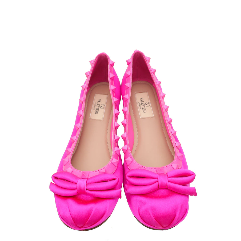 Valentino Pink Satin Rockstud Ballerina Flats 37