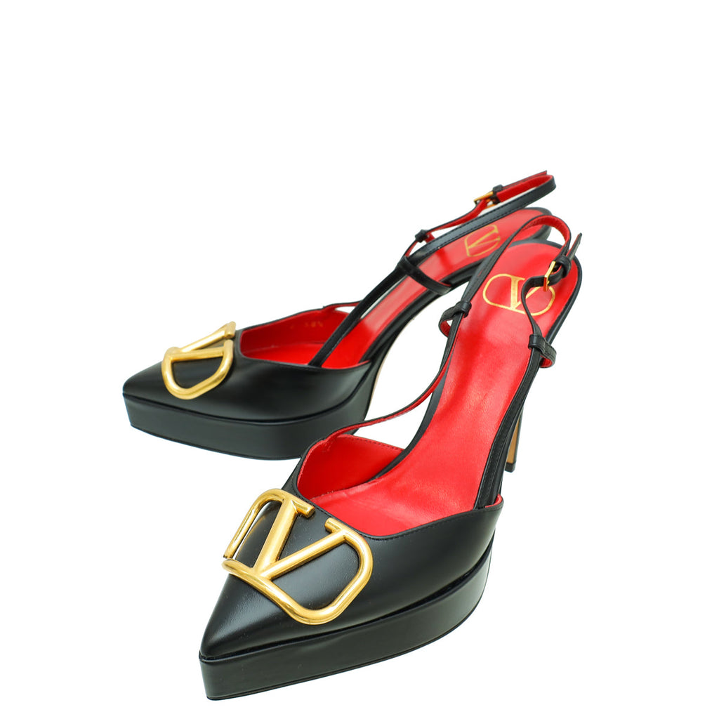 Valentino Black Vlogo Platform Slingback Pump 38.5