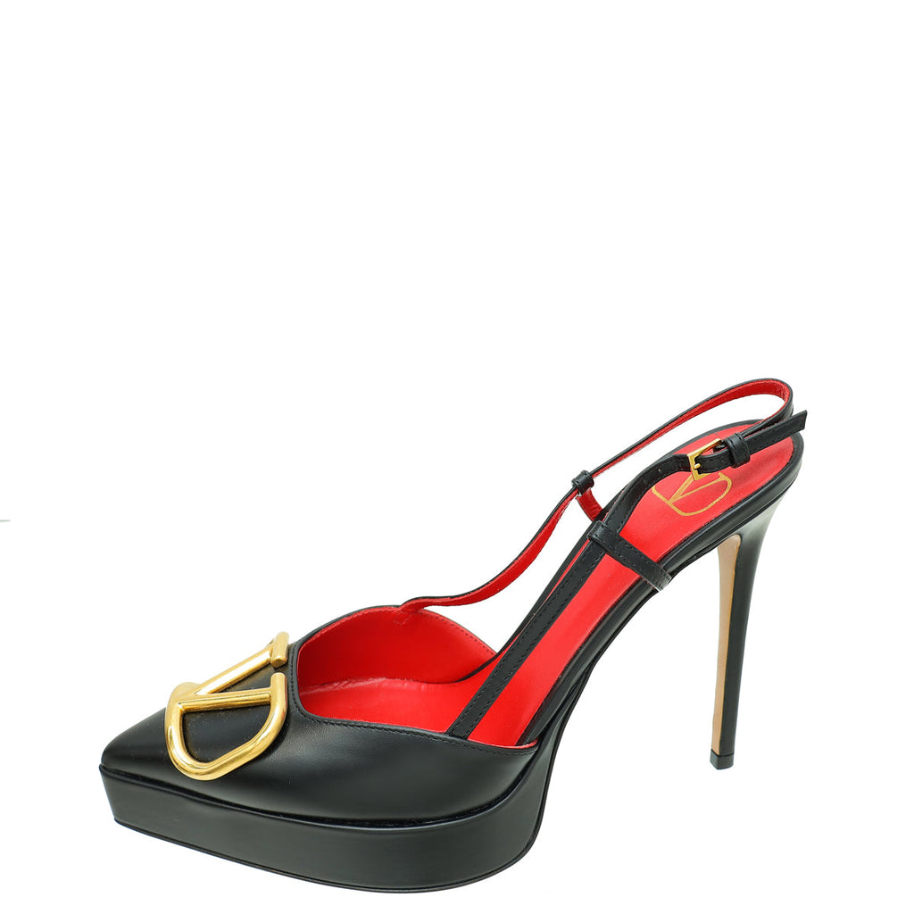Valentino Black Vlogo Platform Slingback Pump 38.5