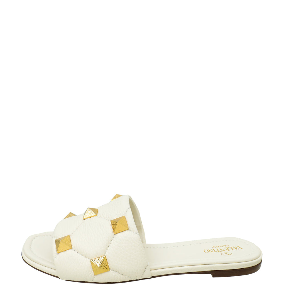 Valentino White Cream Roman Studs Flat Sandal 40.5