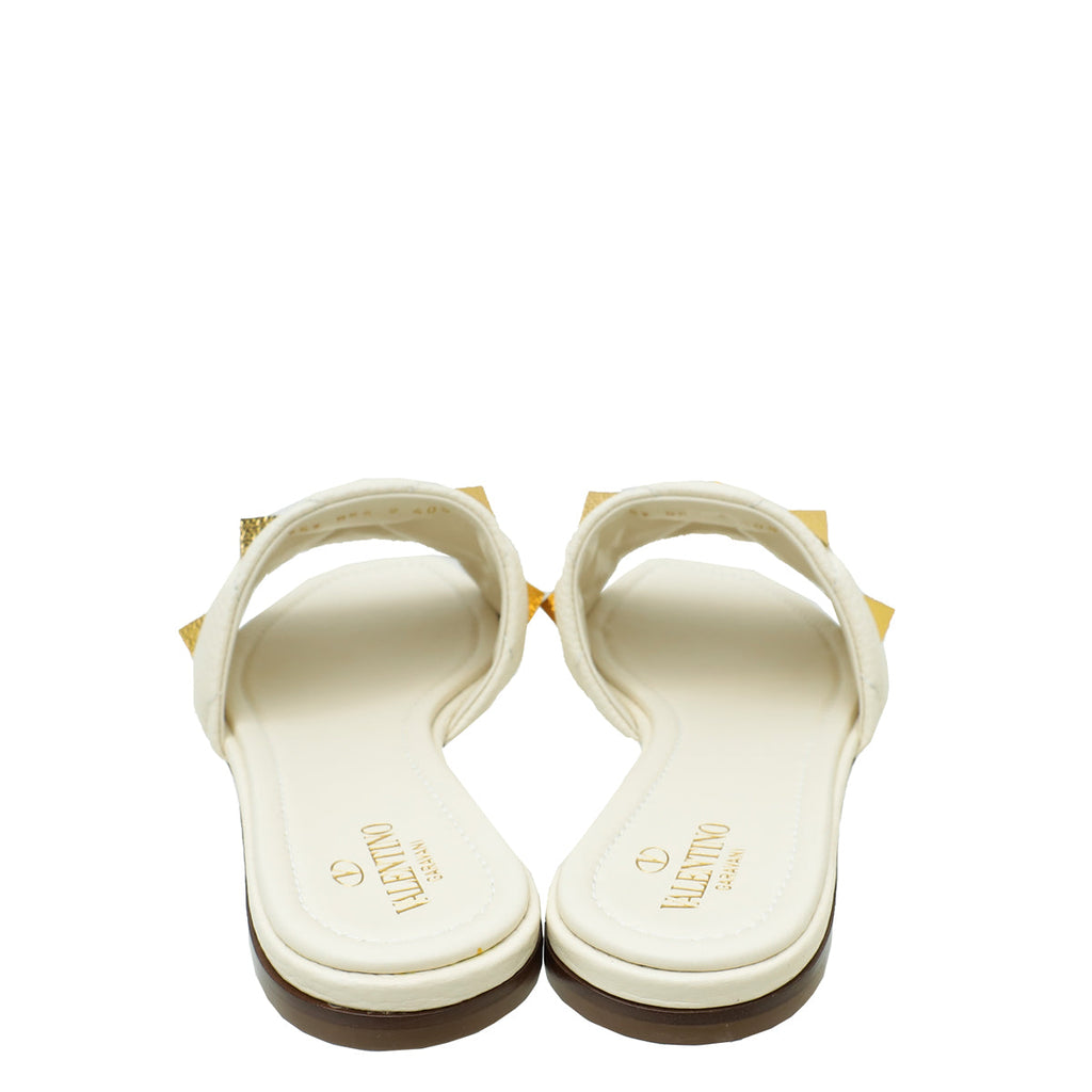 Valentino White Cream Roman Studs Flat Sandal 40.5