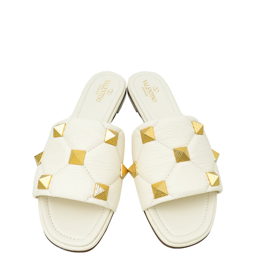 Valentino White Cream Roman Studs Flat Sandal 40.5