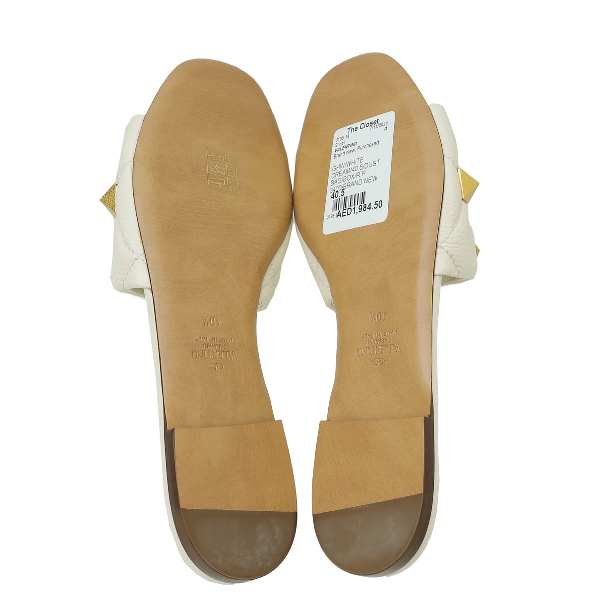 Valentino White Cream Roman Studs Flat Sandal 40.5