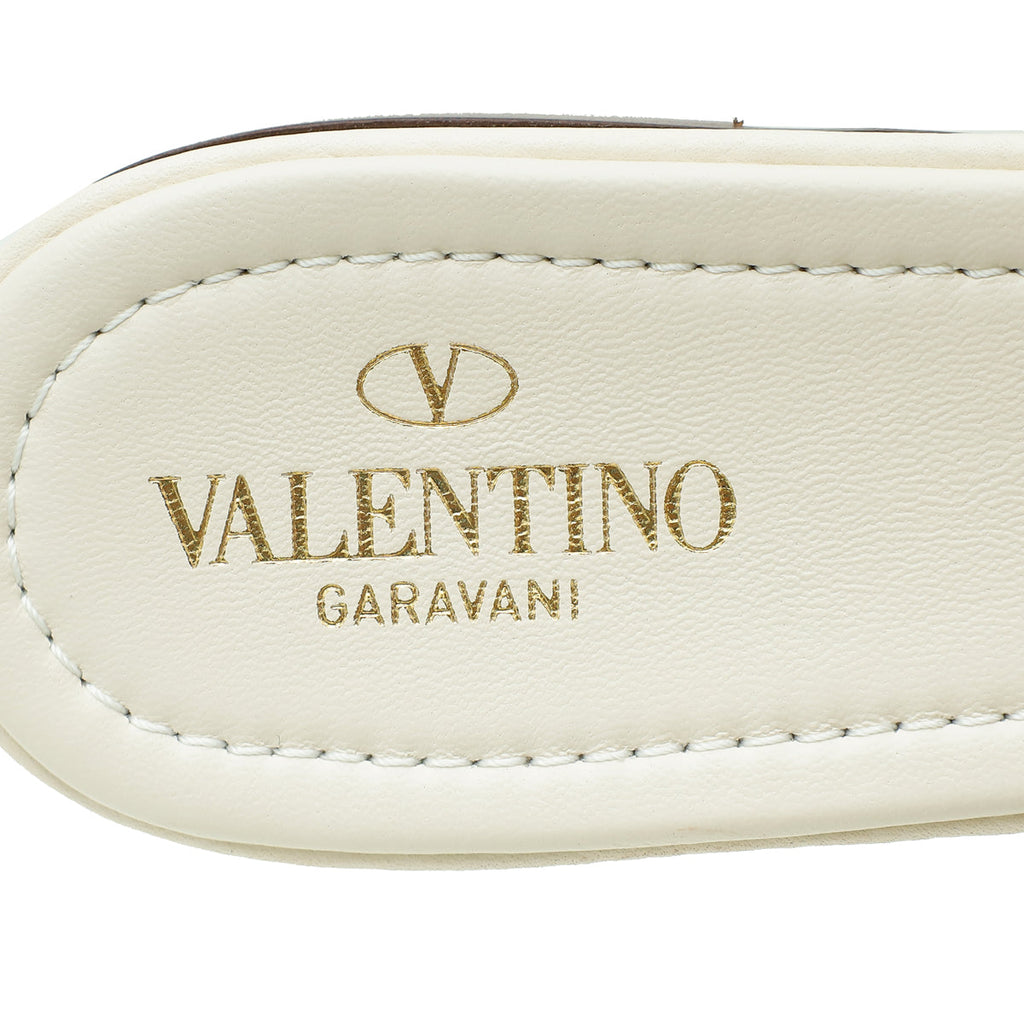 Valentino White Cream Roman Studs Flat Sandal 40.5