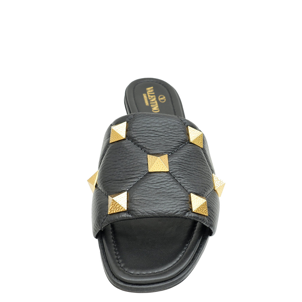 Valentino Black Roman Stud Flat Slide Sandals 41