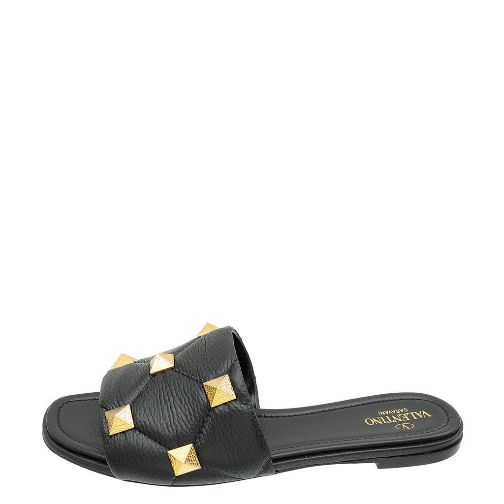 Valentino Black Roman Stud Flat Slide Sandals 41