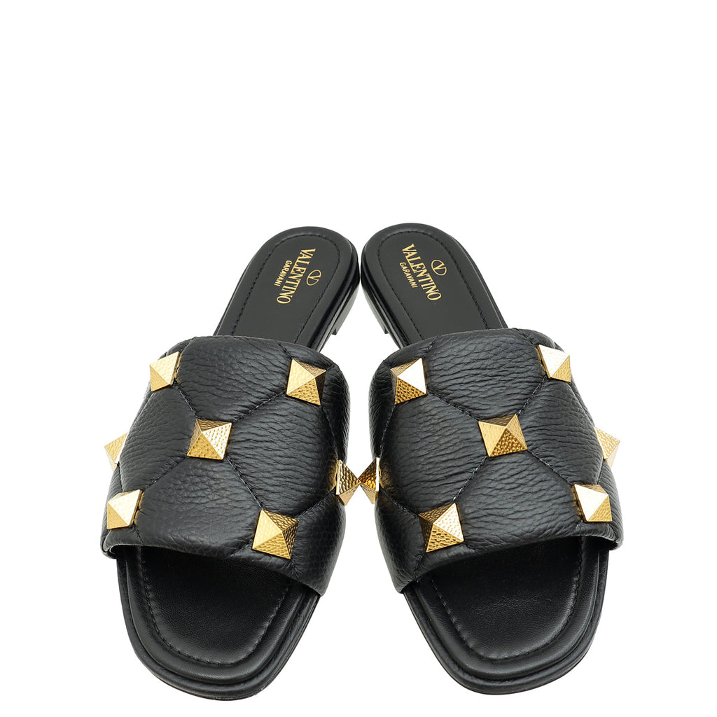 Valentino Black Roman Stud Flat Slide Sandals 41
