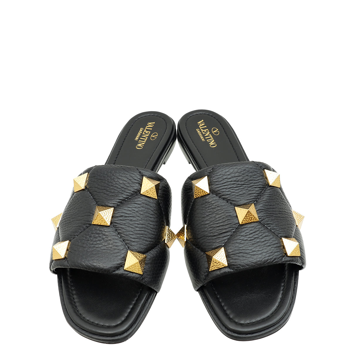 Valentino Black Roman Stud Flat Slide Sandals 41