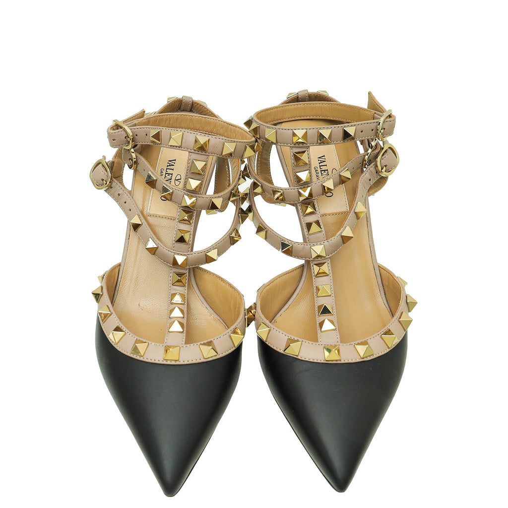 Valentino Bicolor Rockstud Caged Ankle Strap Sandals 35