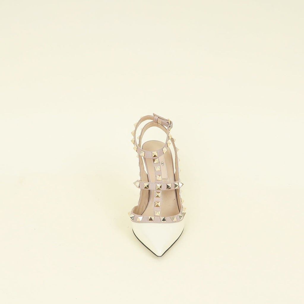 Valentino Ivory Cream Rockstud Caged Ankle Pump 35