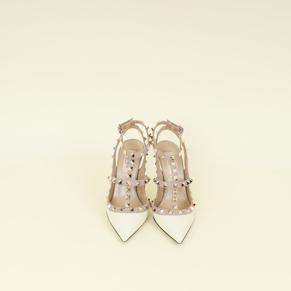 Valentino Ivory Cream Rockstud Caged Ankle Pump 35