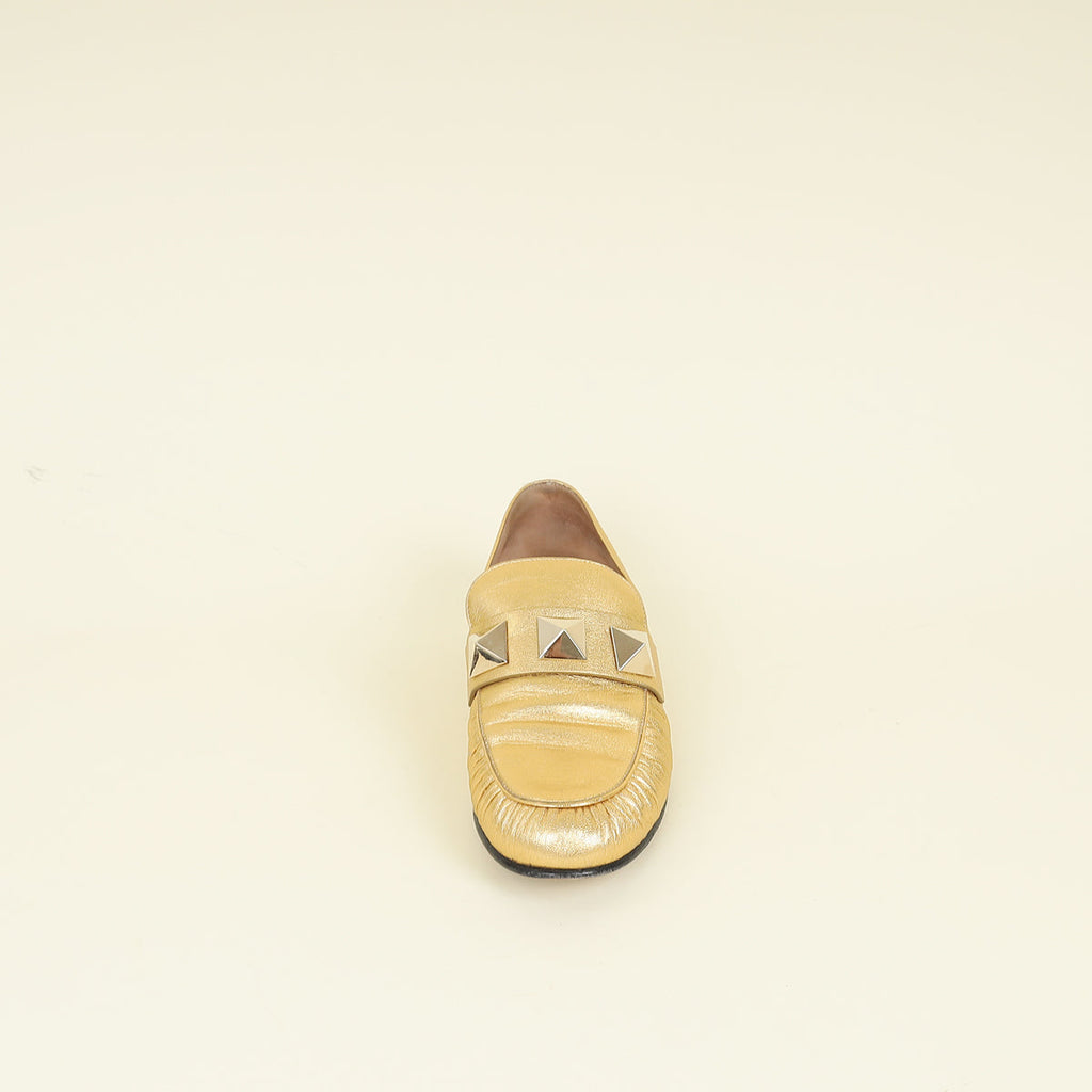 Valentino Metallic Gold Rockstud Slip On Loafers 36.5