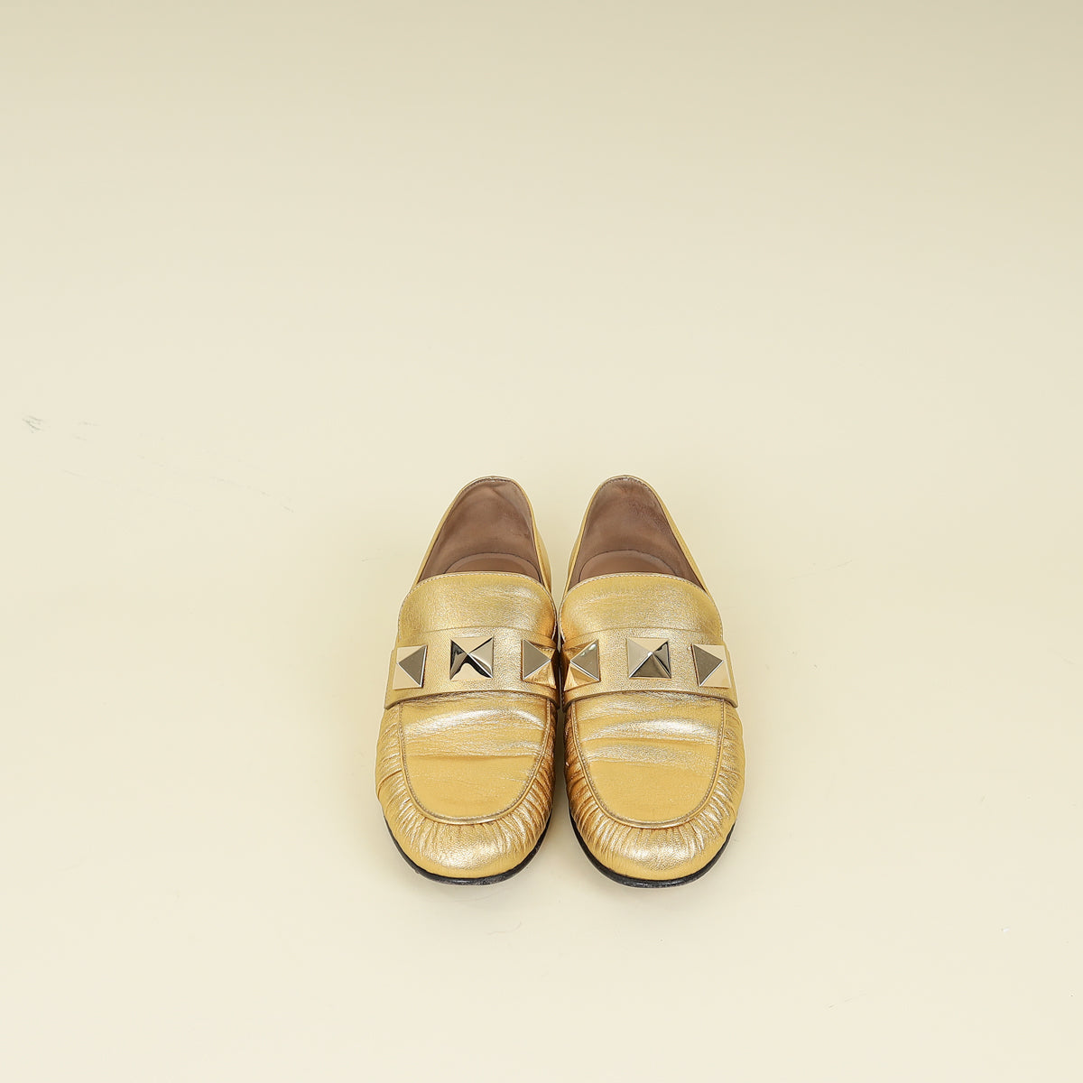 Valentino Metallic Gold Rockstud Slip On Loafers 36.5