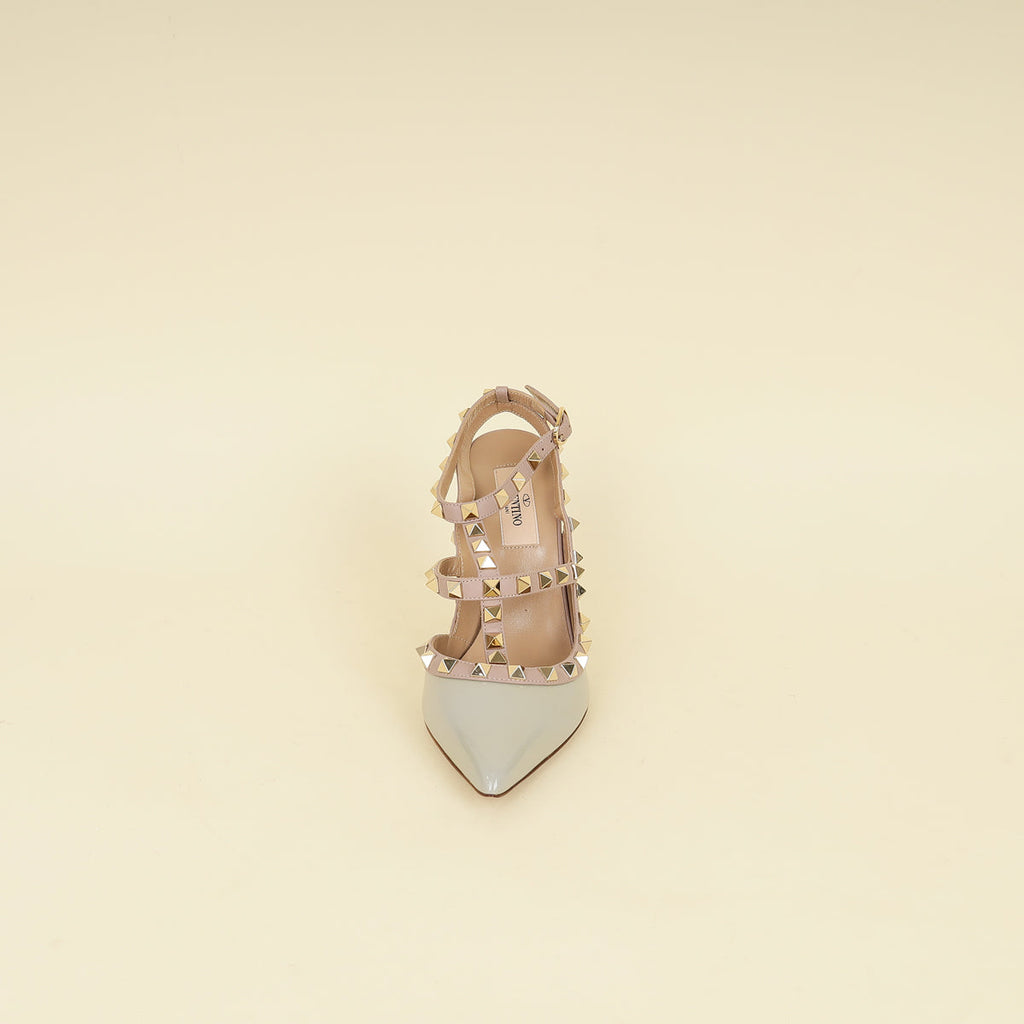 Valentino Light Grey Rockstud Caged 100 Pumps 36.5